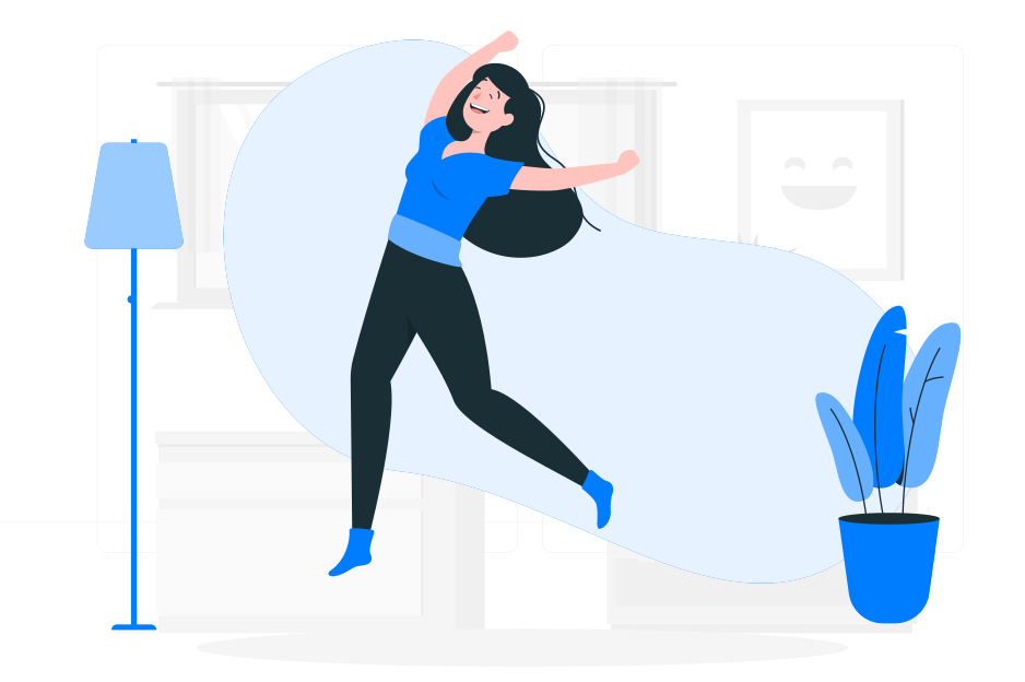 Ilustración de una mujer saltando de alegría