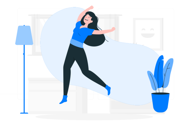 Ilustración de una mujer saltando de alegría